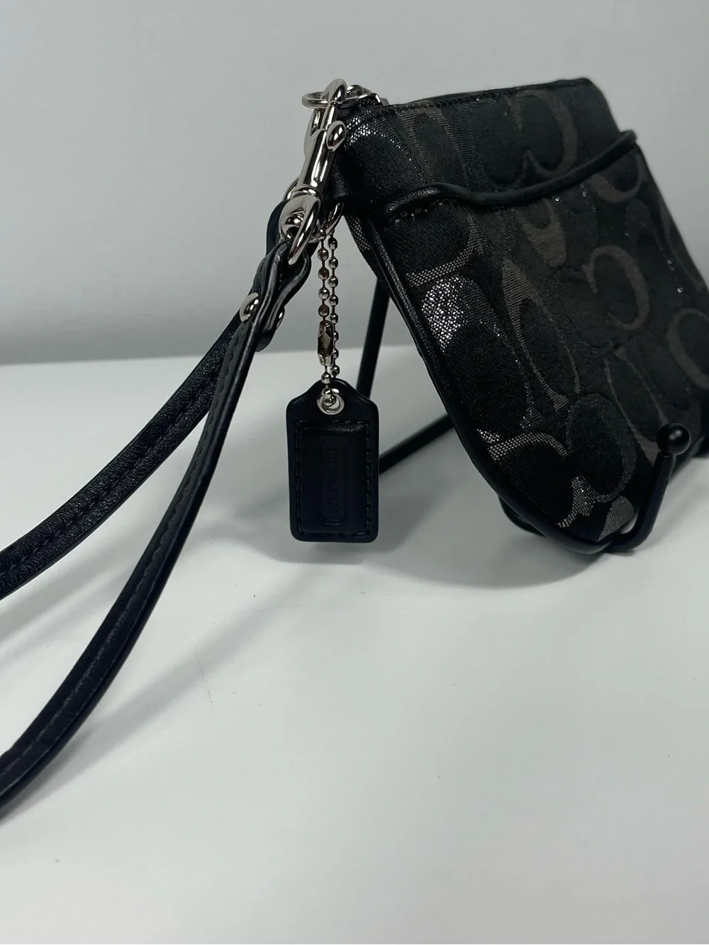 Coach Y2K Black Metallic Silver Signature C Jacquard Wristlet - Picture 2 of 7